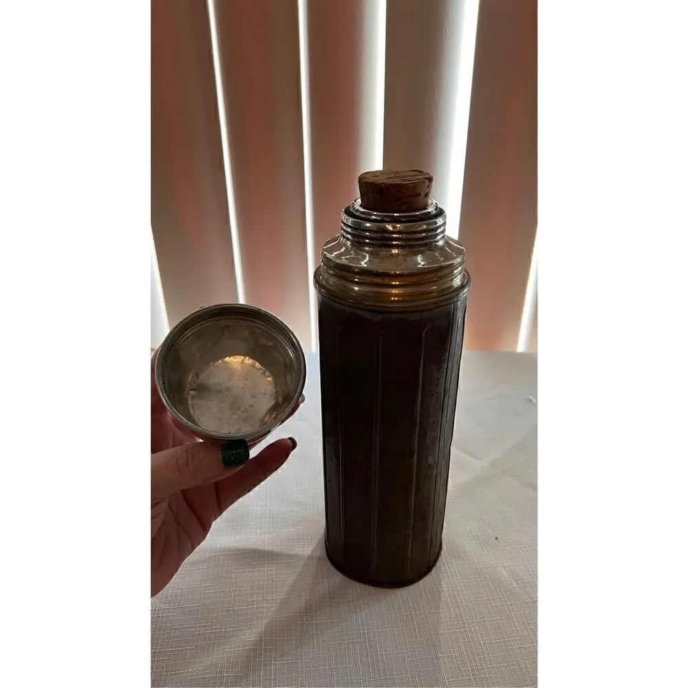 VINTAGE ALADDIN STEEL 1 PINT BOTTLE THERMOS AND CORK